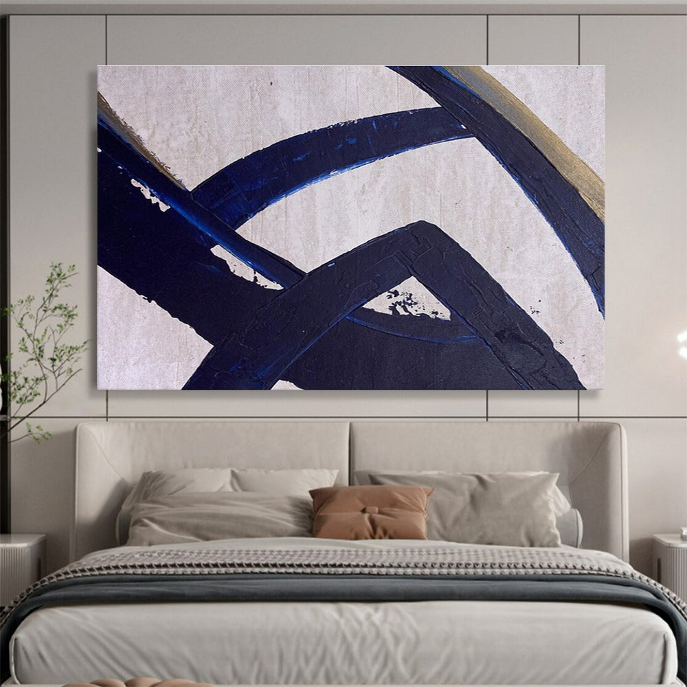 Dark Blue Abstract Lines Painting for Modern Corporate Lobbies YHT350