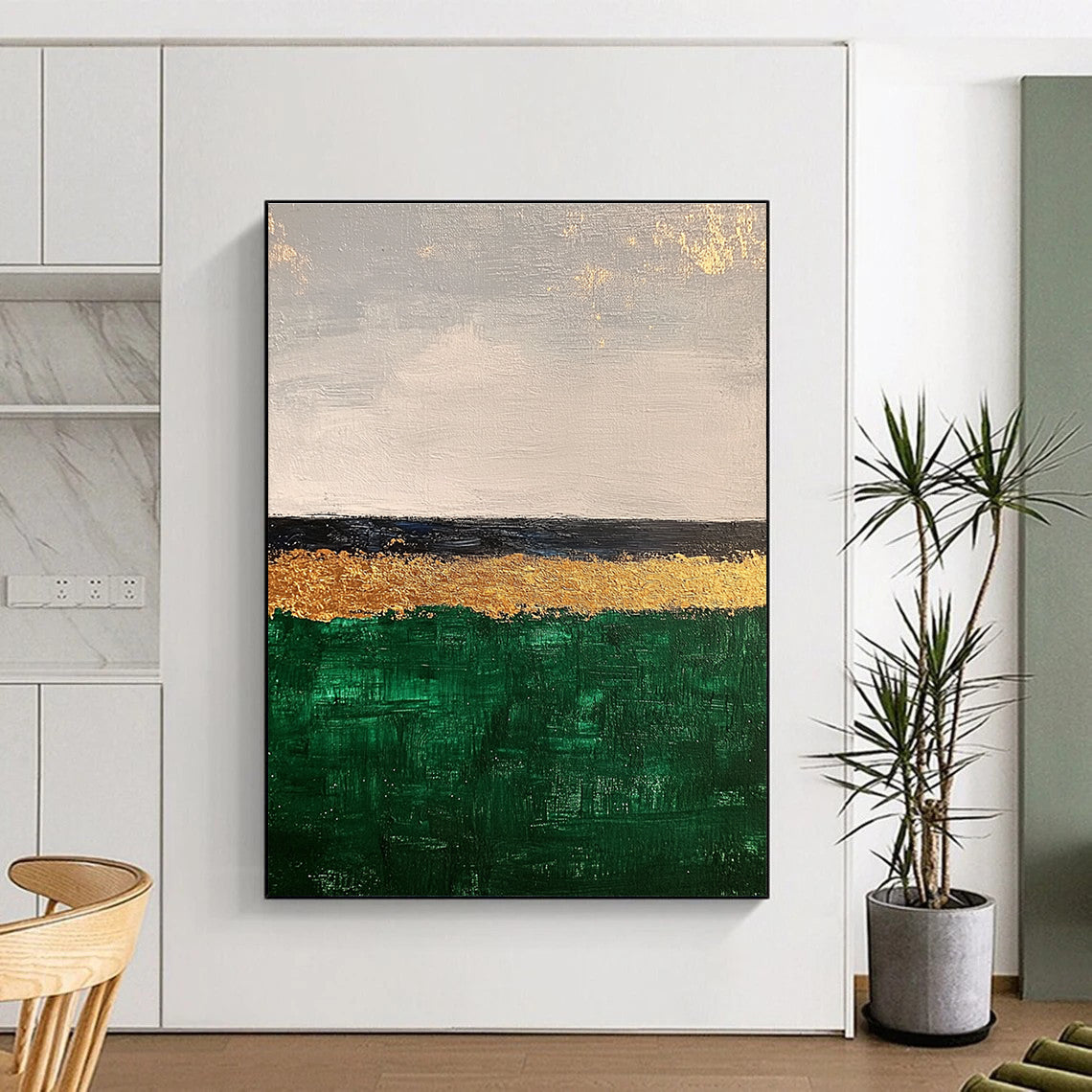 Minimalist Gold and Green Abstract Painting for Contemporary Home Offices GAB1298