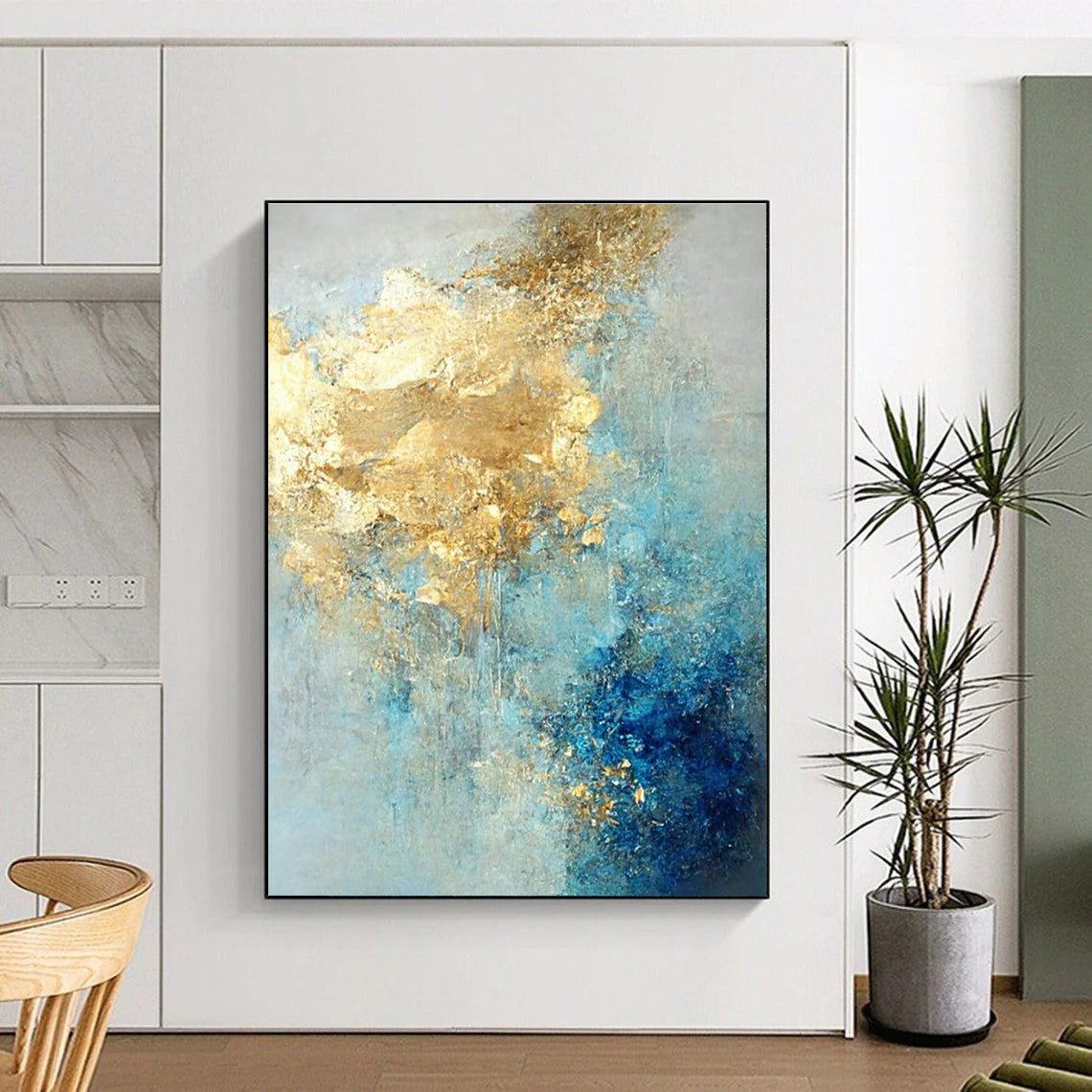 Blue and Gold Abstract Flow Painting for Luxury Spa Retreats HENG071