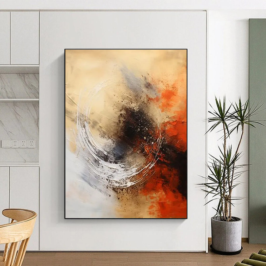 Beige - Orange - Black Abstract Painting for Artistic Dining Areas HENG121