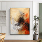 Beige - Orange - Black Abstract Painting for Artistic Dining Areas HENG121