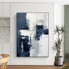 Blue - Gray Abstract Composition Painting for Serene Home Offices HENG128