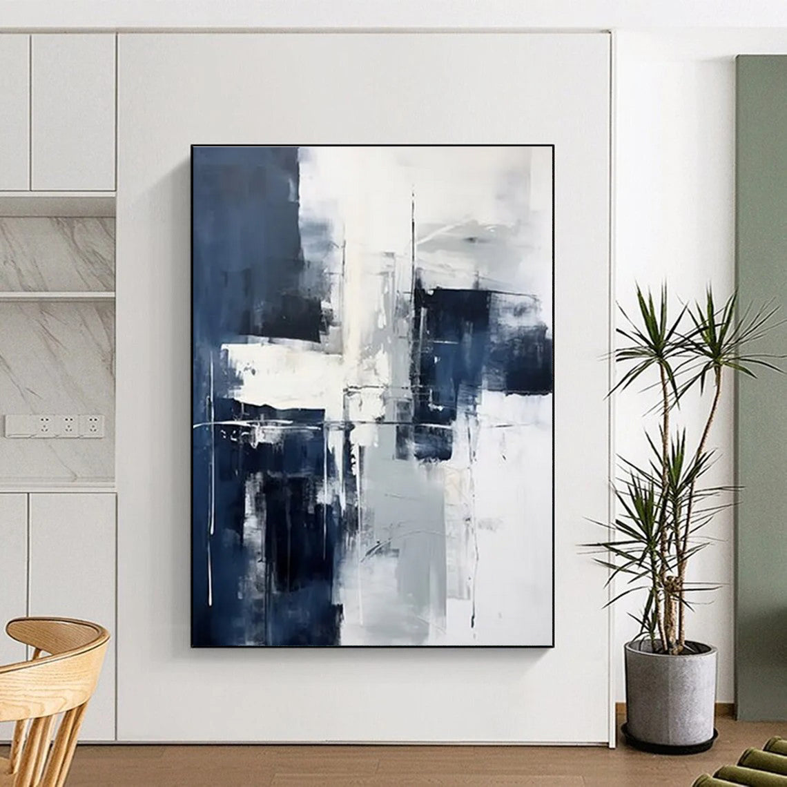 Blue - Gray Abstract Composition Painting for Serene Home Offices HENG128