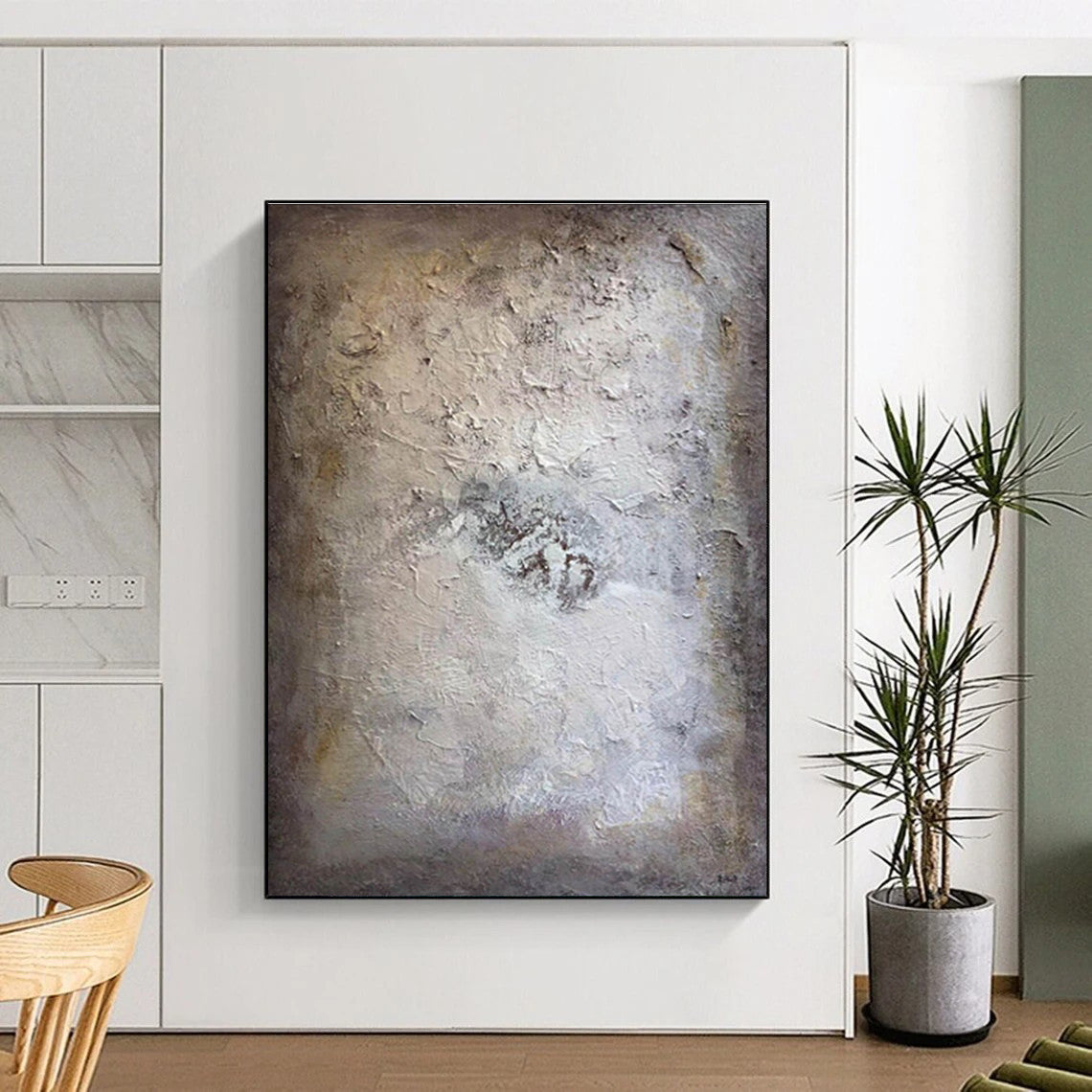 Subtle Beige - Toned Textured Canvas Painting for Timeless Decor HENG258