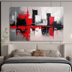 Red and Black Cityscape Abstract Painting with Reflective Elements ABS398