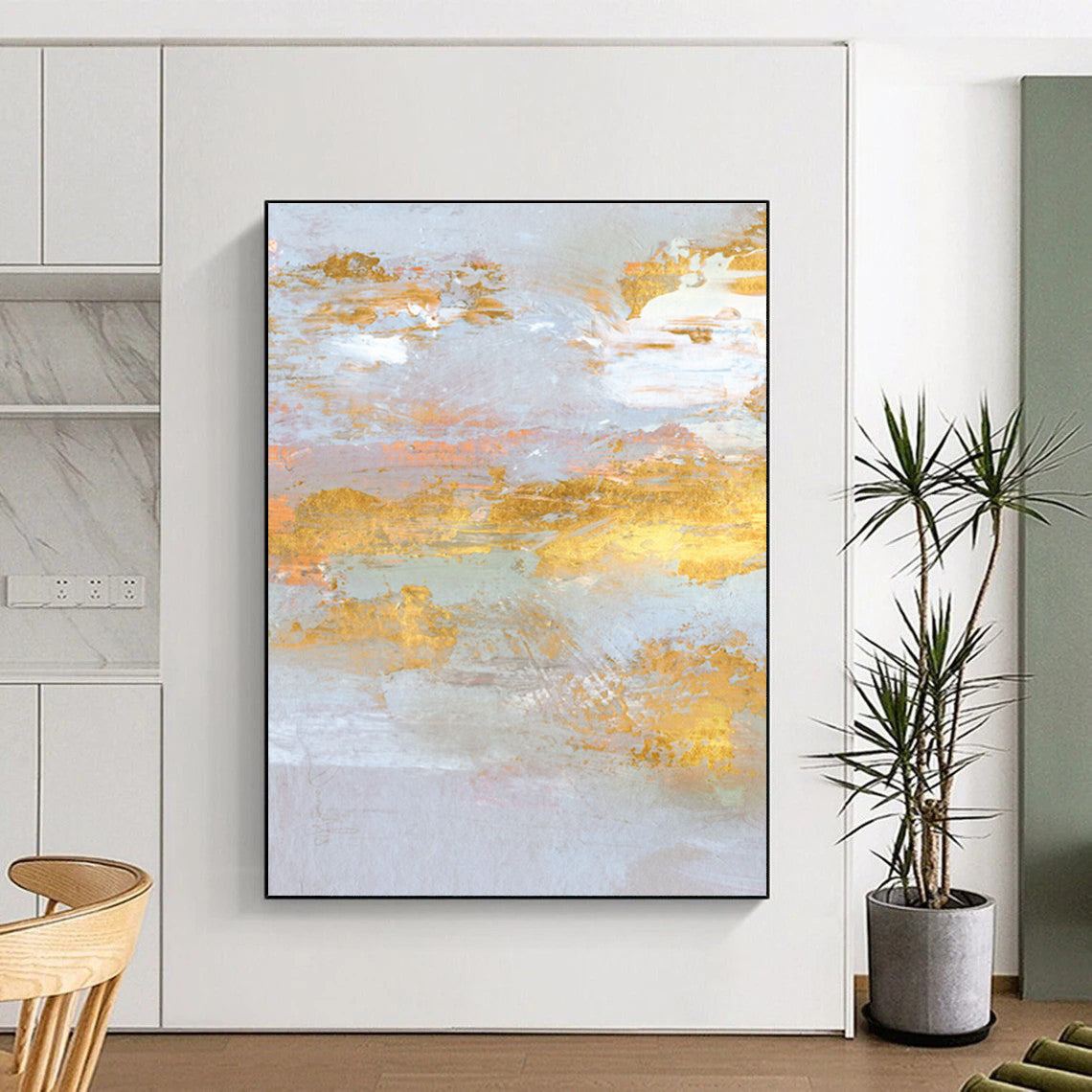 Gold - Accented Abstract Landscape Painting for Luxury Home Entrances HENG159