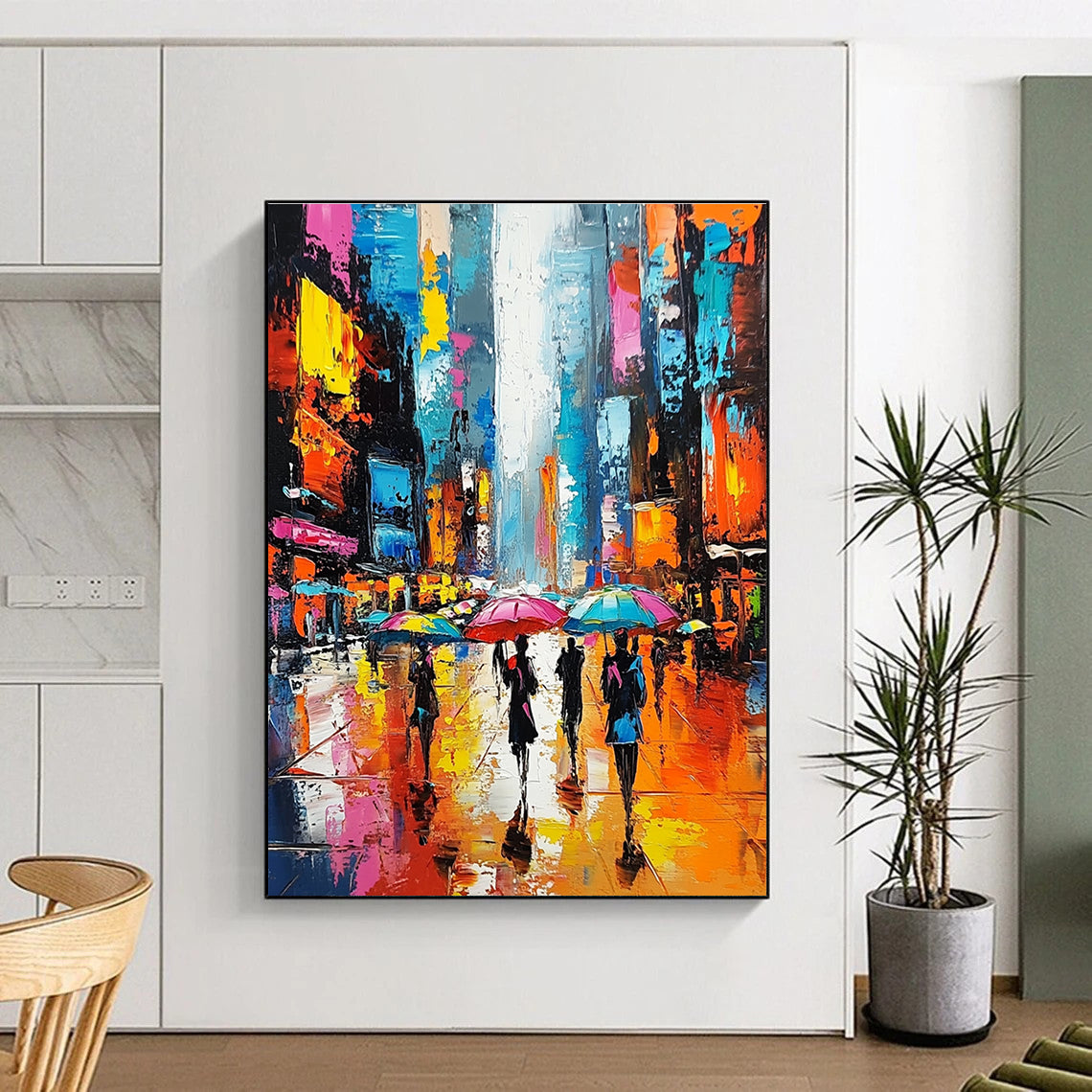 Colorful City Umbrella Scene Abstract Painting for Modern Shopping Malls GAB1267