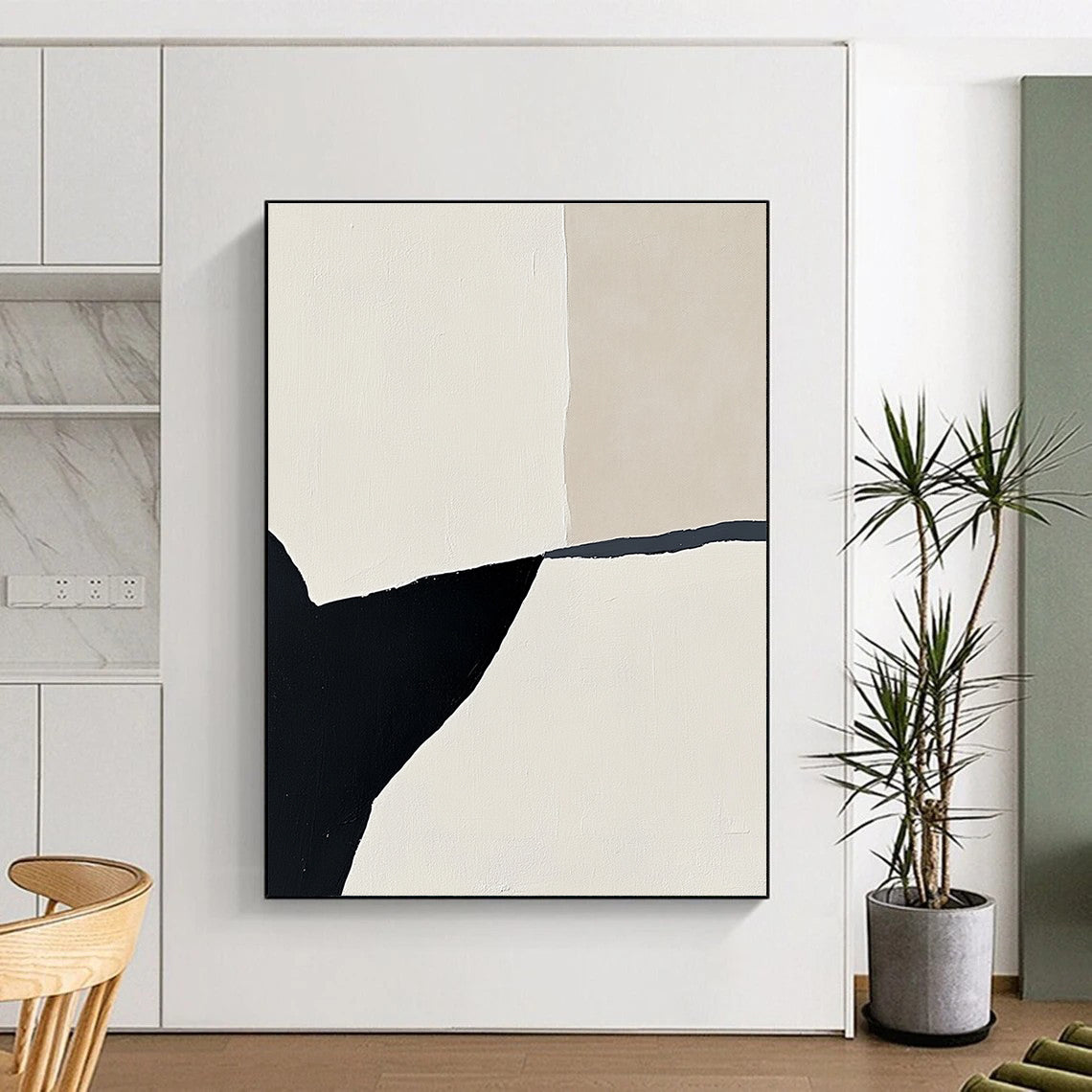 Geometric Black and White Shapes Abstract Painting with Minimalist Precision WINK160