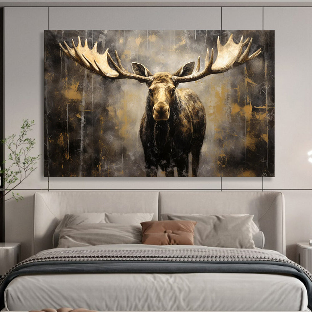 Moose Portrait Abstract Painting for Rustic - Chic Interiors YHT078