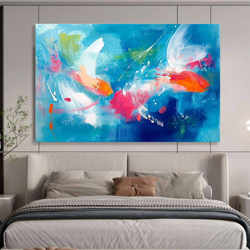 Koi Fish in Blue Abstract Painting with Energetic, Aquatic Beauty ABS466