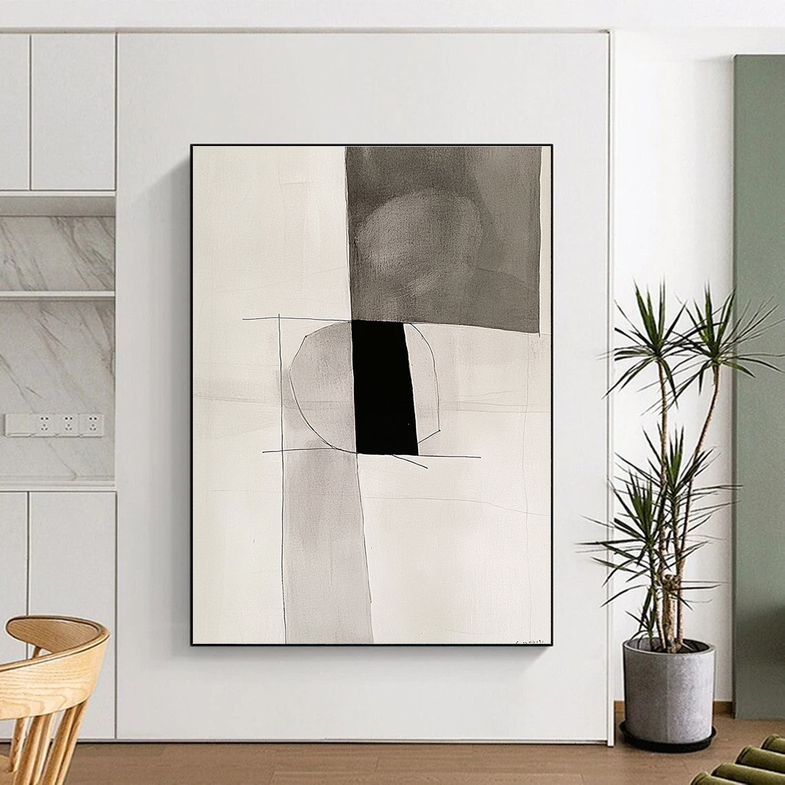Monochrome Geometric Abstract Painting with Minimalist Grace WINK721