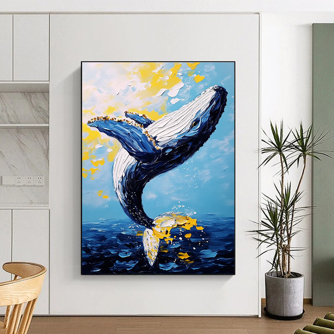 Leaping Whale in Color - Expressive Impasto Sea Art GAB0392