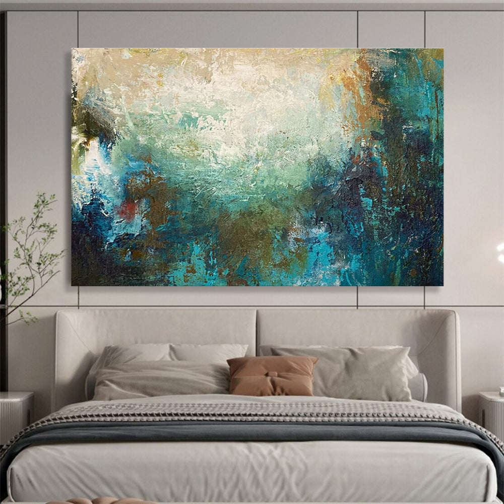 Teal Abstract Blend Painting for Modern Beachfront Hotels YHT369