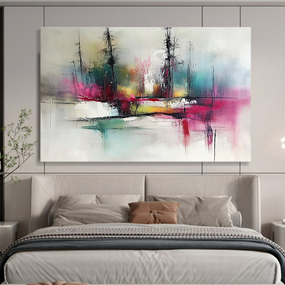 Colorful Tree Landscape Abstract Painting with Expressive Lines and Colors ABS249