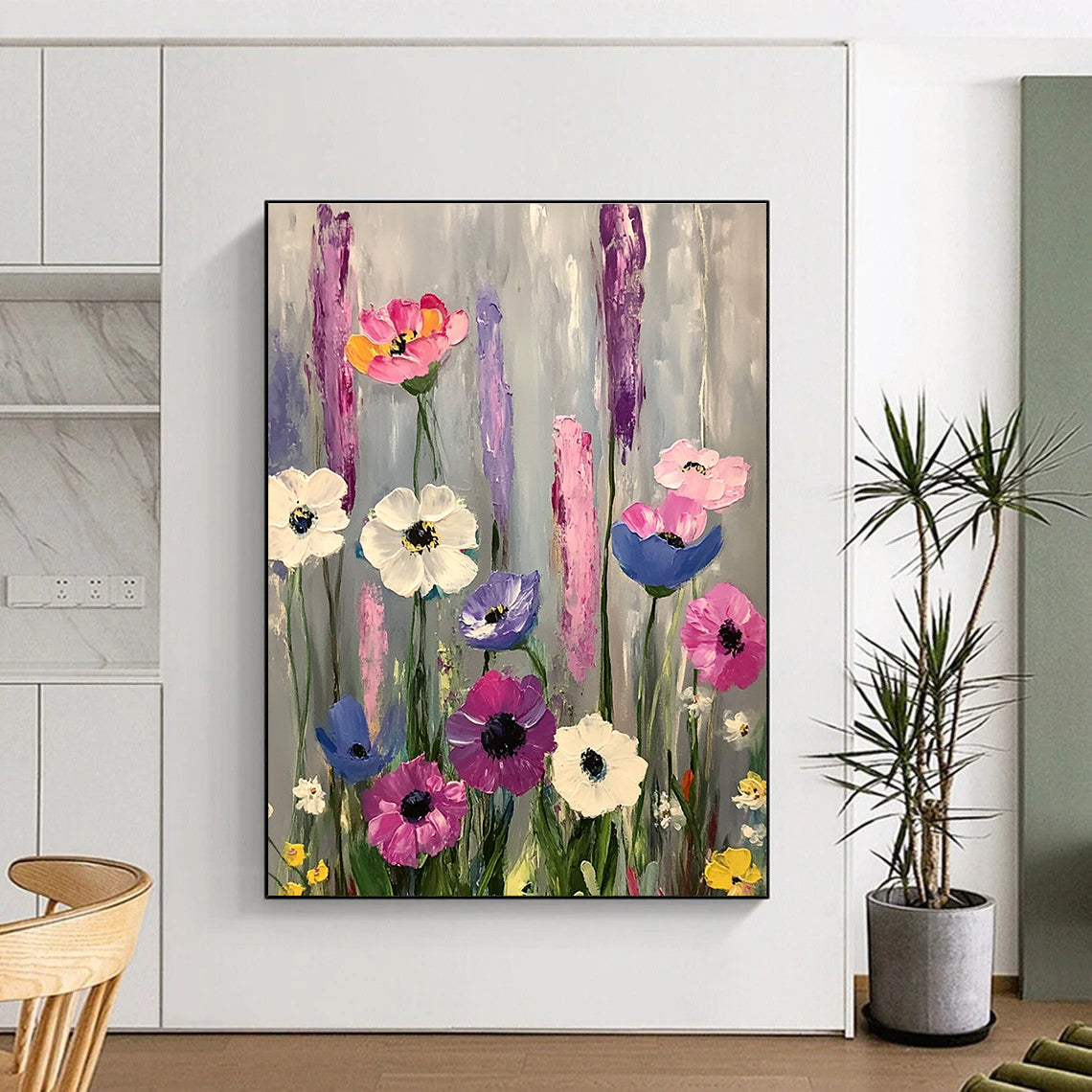 Colorful Wildflower Field Abstract Painting of Cheerful Wilderness GAB0169