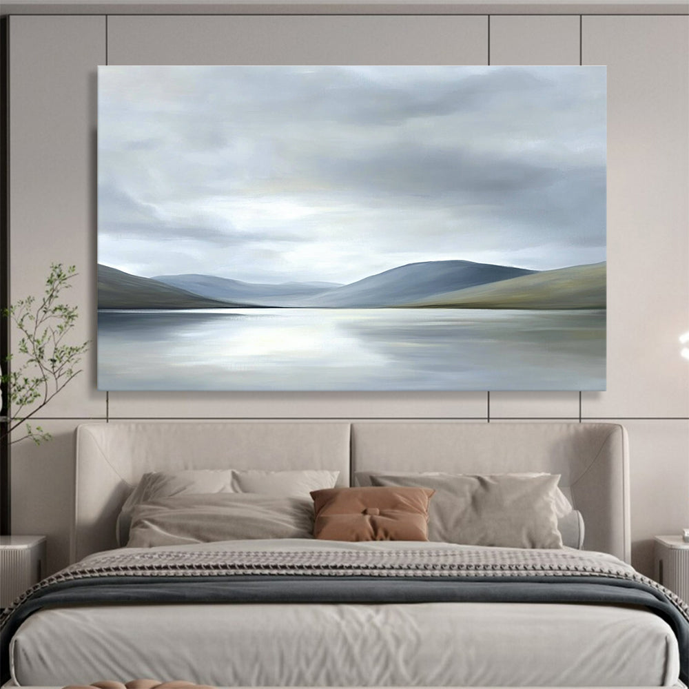 Gray Mountain Lake Abstract Painting with Muted Tones ABS290