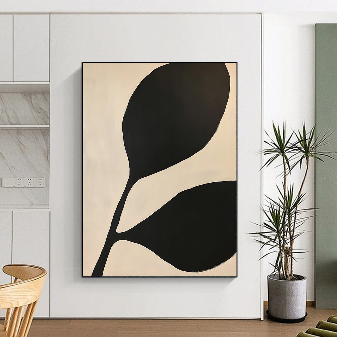Large Black Leaves Abstract Painting of Bold Nature GAB0215
