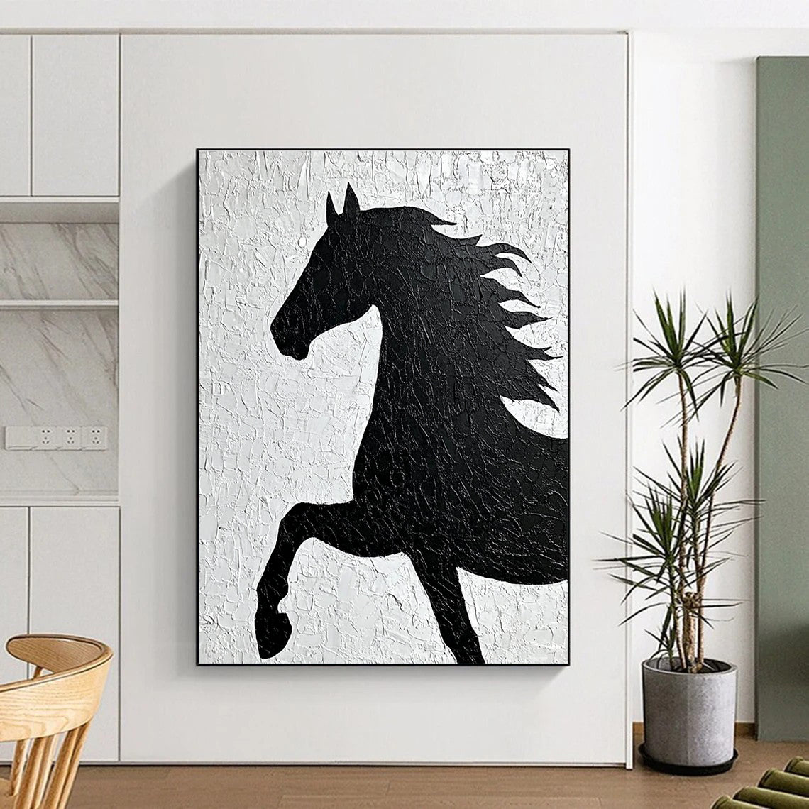 Textured Black Horse Silhouette Abstract Painting GAB0036