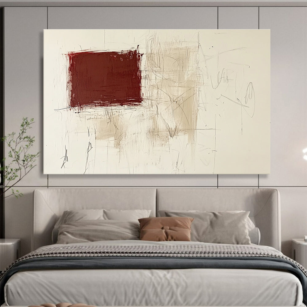 Textured Maroon - Beige Art Translating Raw Emotions into Layered Expressions Abstract Painting ABS143