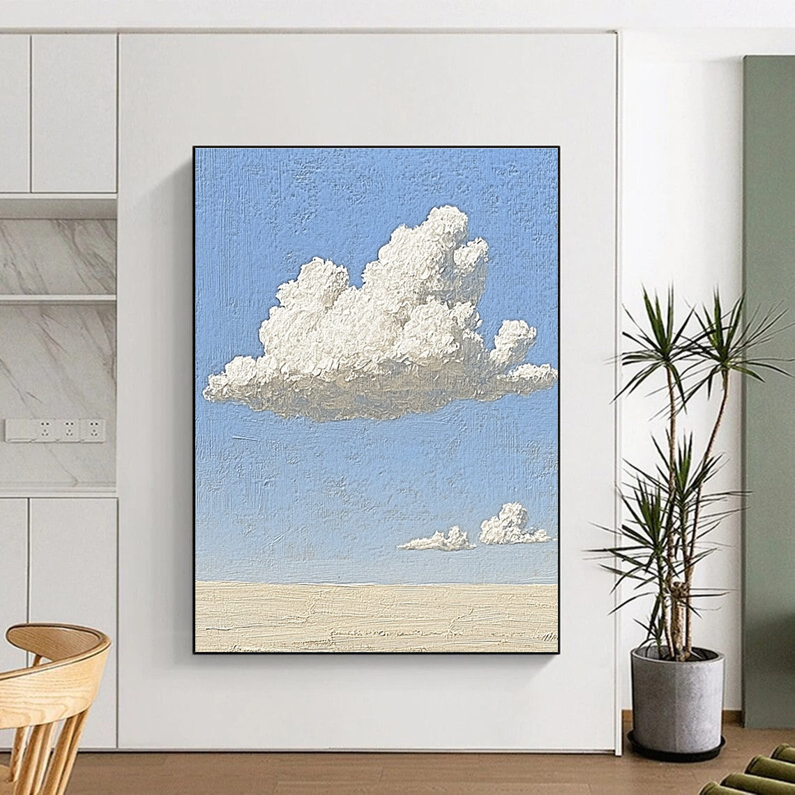 Fluffy Clouds on Blue Sky Minimalist Abstract Painting of Skyward Calm GAB0171
