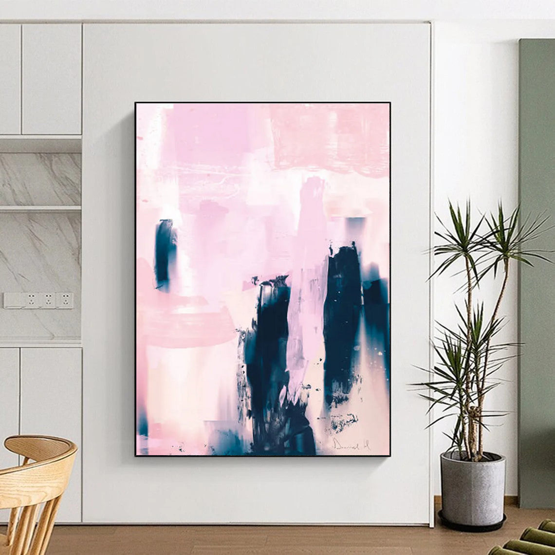 Pink - Blue Abstract Composition Painting for Chic Fashion Boutiques HENG179