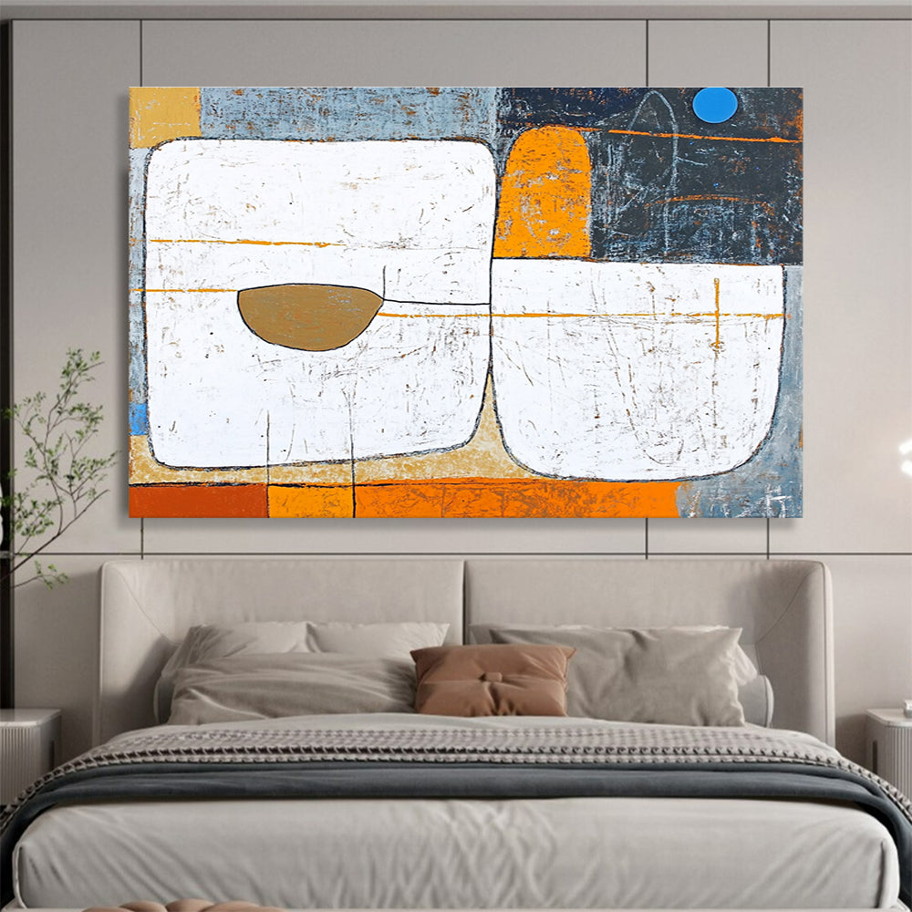 Rustic Geometric Abstract Painting with Earthy Textured Surfaces ABS534