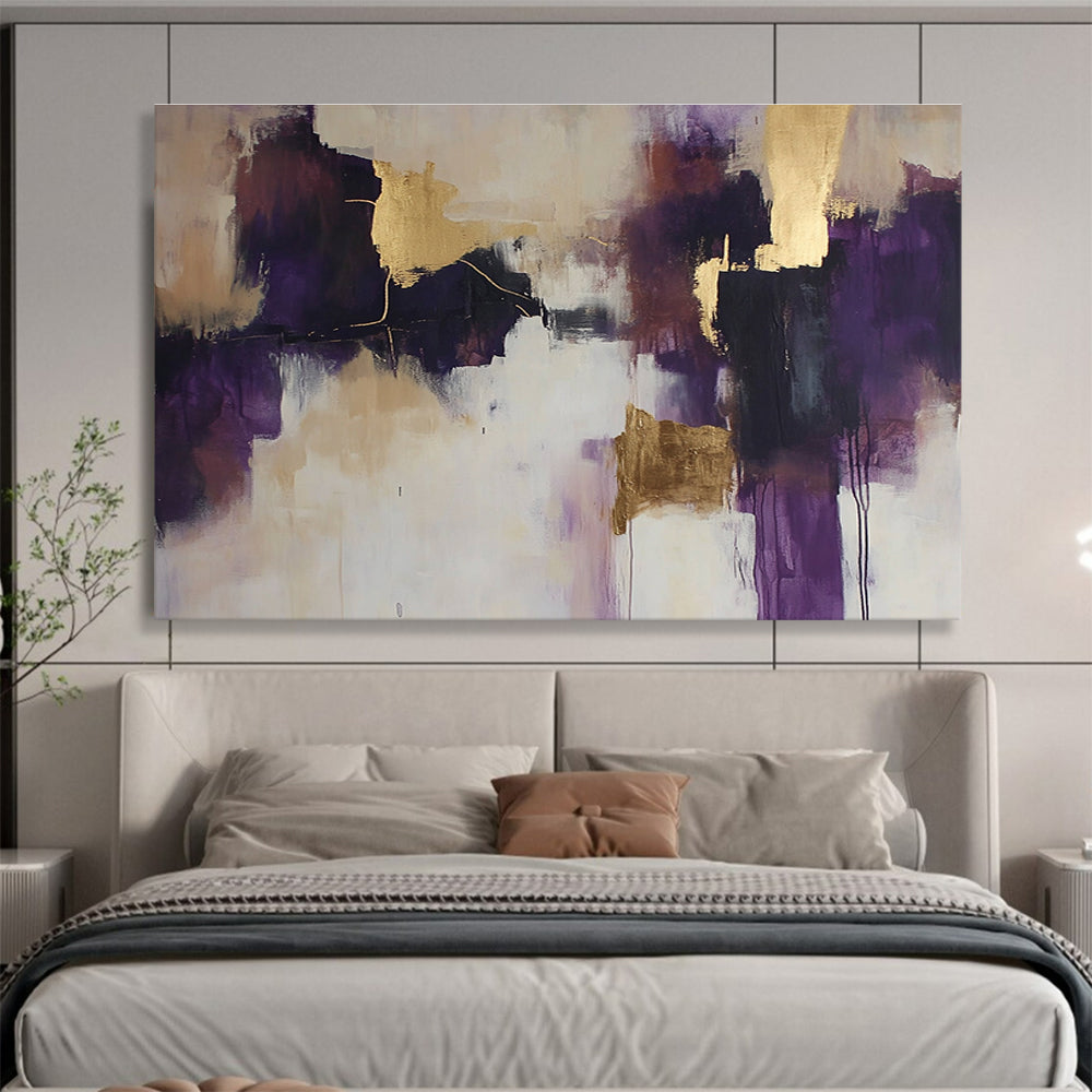 Purple and Gold Abstract Forms Painting with Opulent Hues ABS396