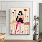 Girl Reading with Jellyfish - Serene Narrative Illustration GAB0398