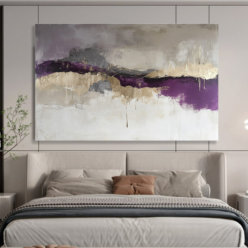 Purple and Gold Abstract Painting with Dramatic, Flowing Textures ABS474