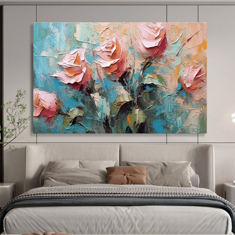 Textured Rose Abstract Painting for Romantic Bedroom Interiors YHT293