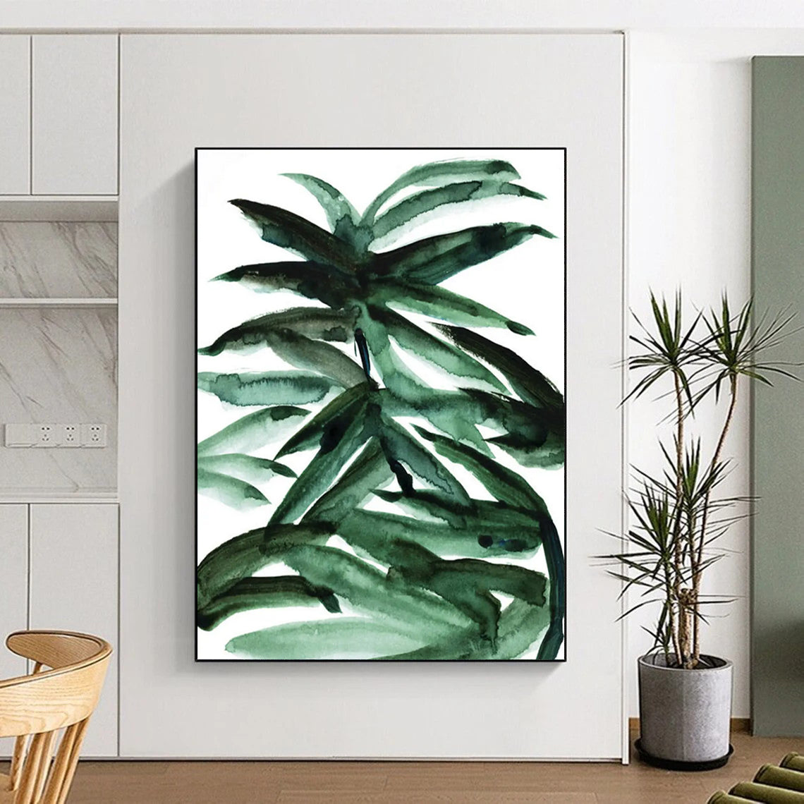 Vibrant Watercolor Palm Leaves Abstract Painting for Tropical - Inspired Spaces HENG243