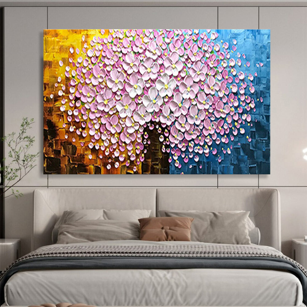 Pink Blossom Tree Abstract Painting for Romantic Bedroom Retreats YHT231