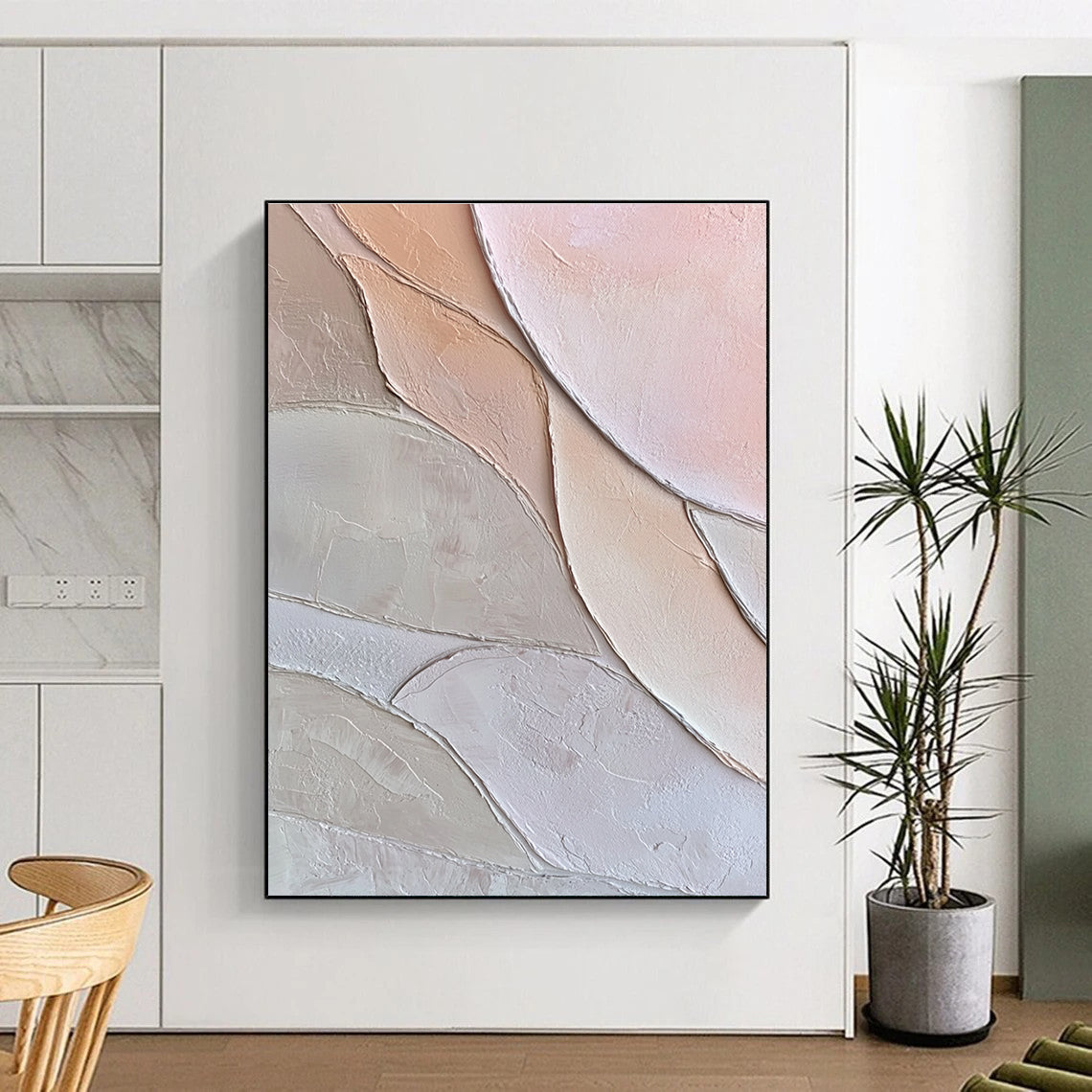 Pastel Colored Leaf Shapes Abstract Painting with 3D Textures GAB0061