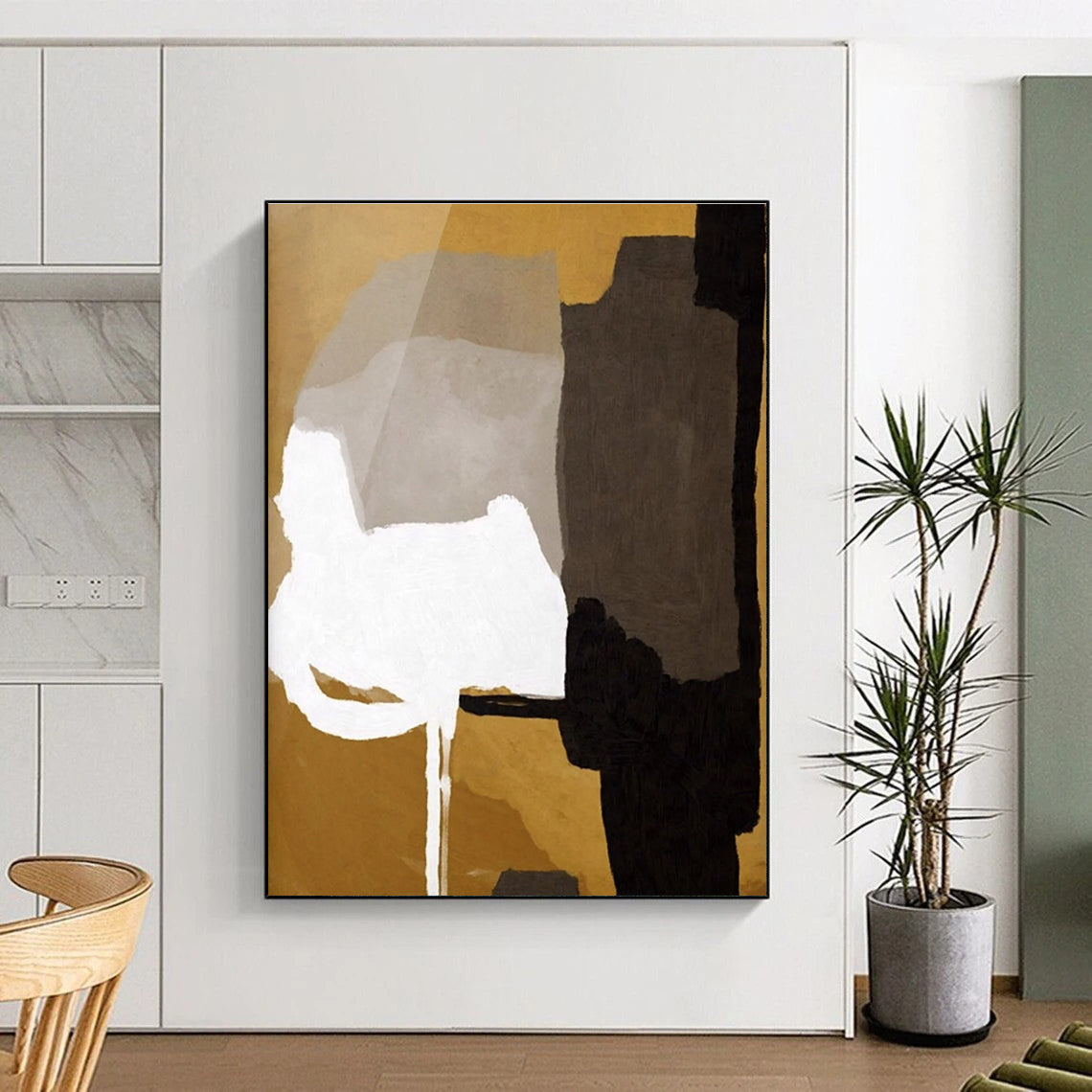 Modern Geometric Color Block Abstract Painting for Sleek Interiors HENG236