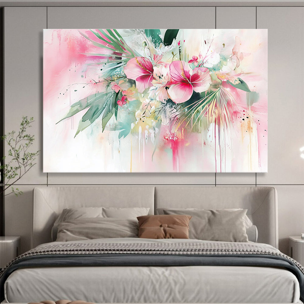 Pink Floral Watercolor Abstract Painting with Lively, Dripping Blooms ABS449