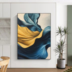 Blue and Yellow Flowing Shapes Abstract Painting with Graceful Movement WINK049