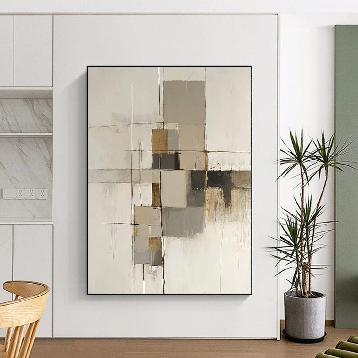 Neutral Geometric Abstract Painting for Mid - Century Modern Offices GAB1214