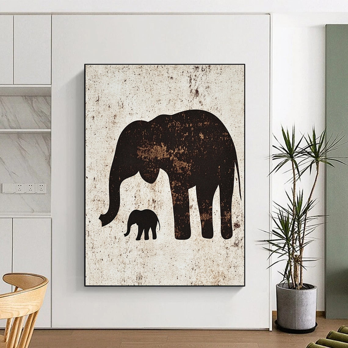 Elephant Silhouette Art Textured Wildlife Abstract Painting GAB0232