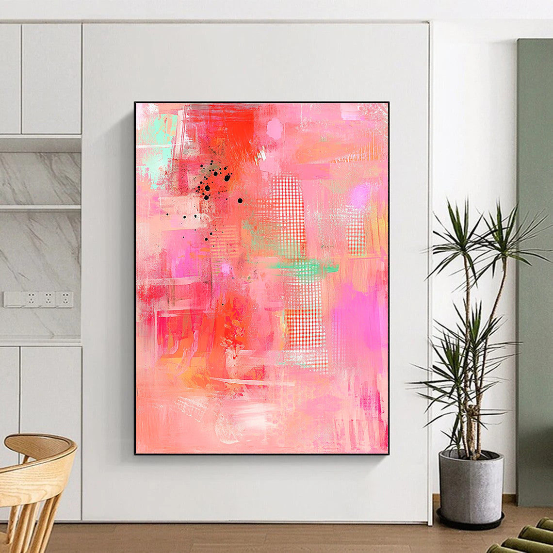 Pink Abstract with Dots Playful Abstract Painting GAB0318