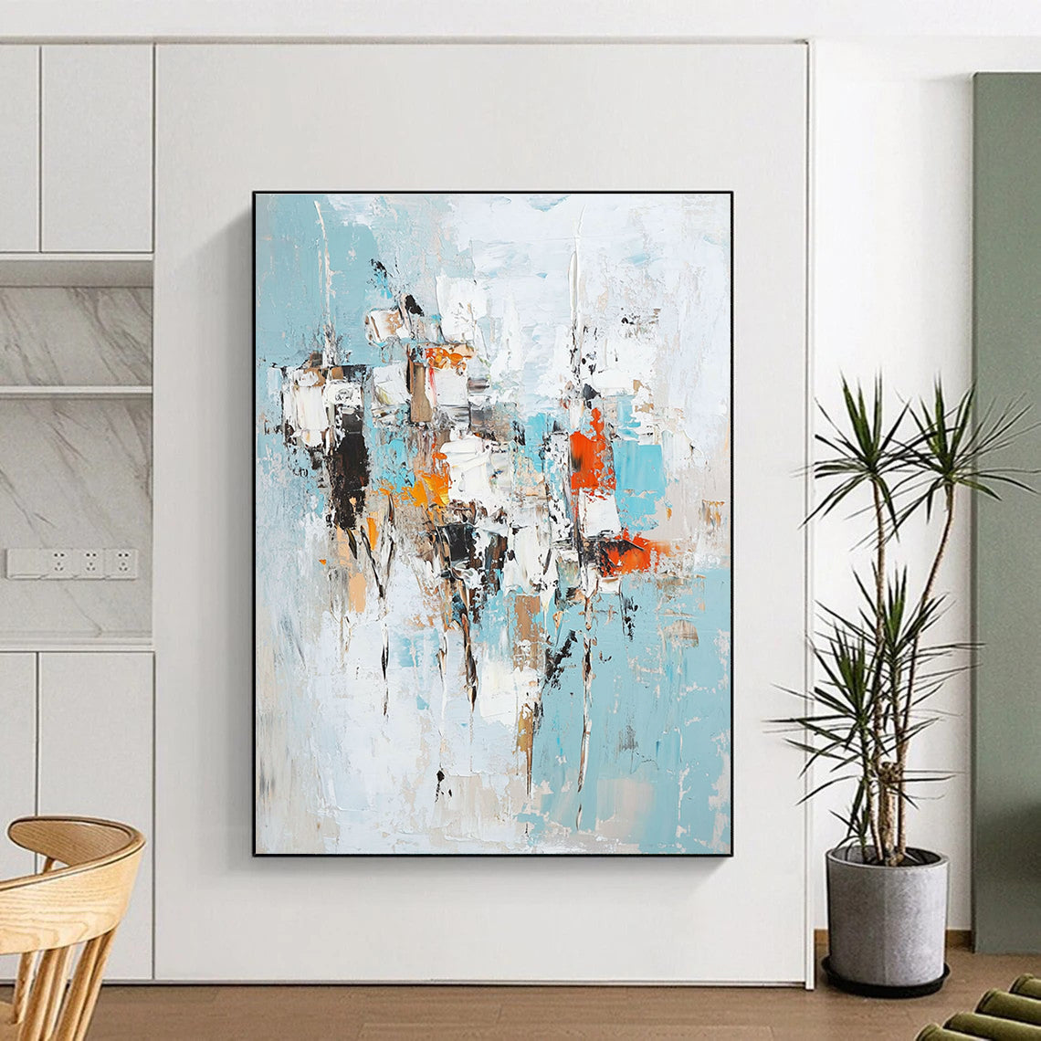 Blue - Toned Abstract Composition Painting for Coastal - Themed Living Rooms GAB1210