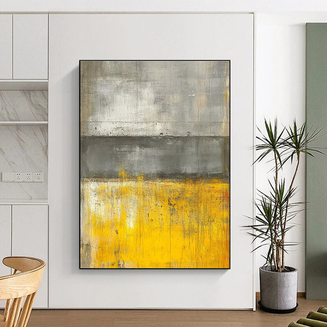Gray Yellow Abstract Painting with Bold Contrast WINK541