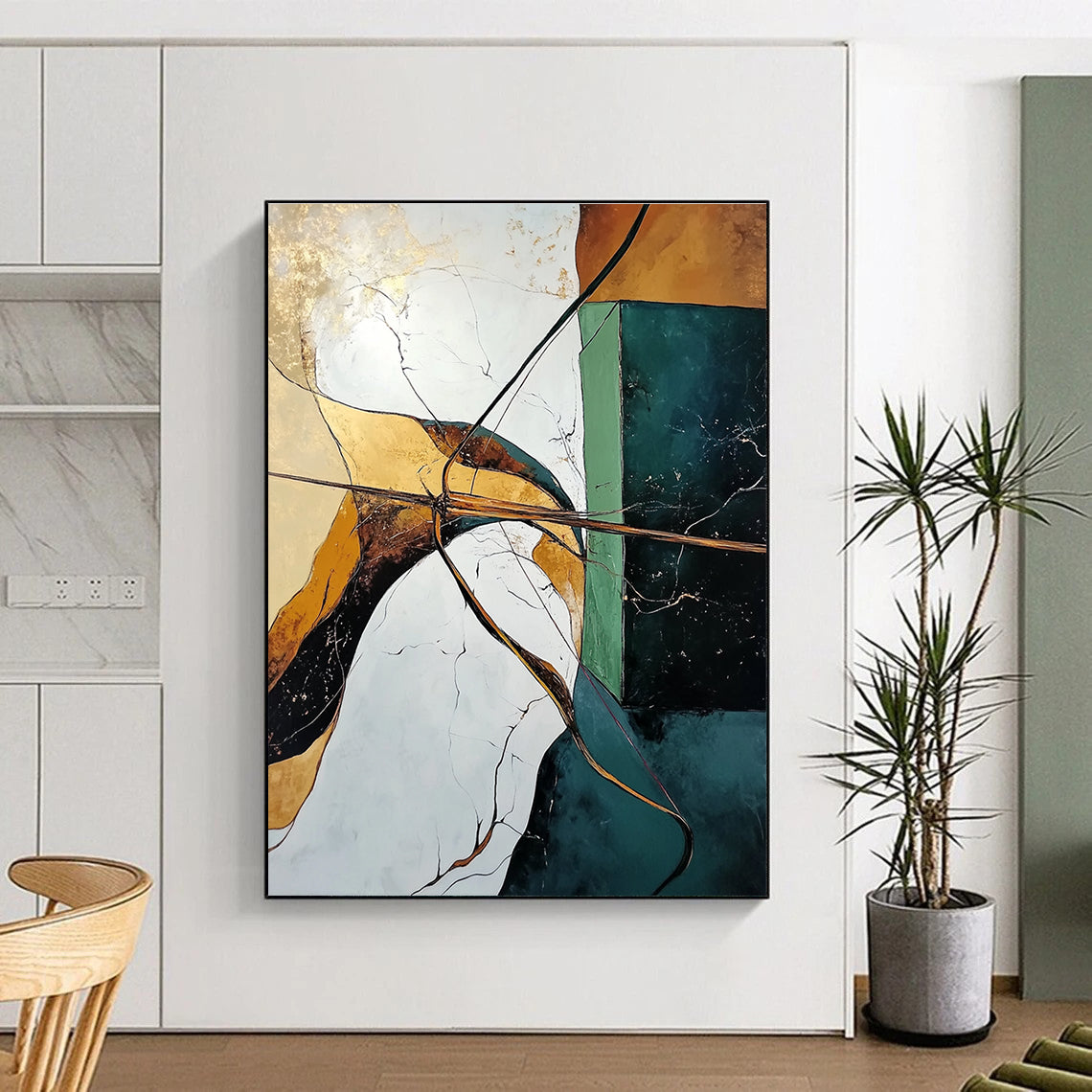 Geometric Abstract with Gold Accents Painting for Luxury Interiors GAB1111