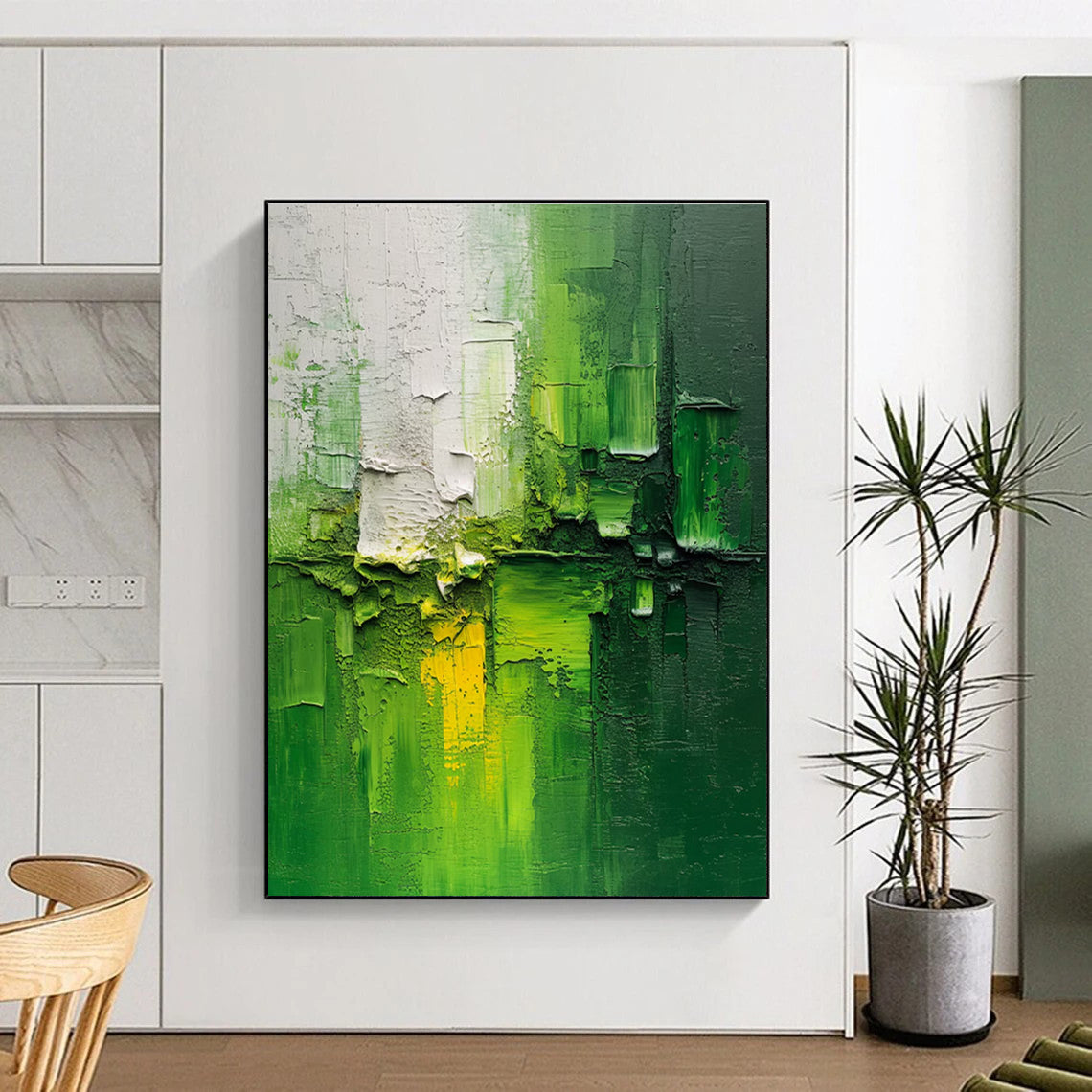 Textured Green Abstract Painting for Contemporary Art Cafes HENG003