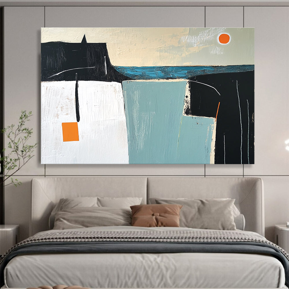 Minimalist Coastal Abstract Painting with Calm Geometric Forms ABS546