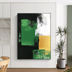 Green Gold Black Abstract Painting with Bold Geometry WINK678