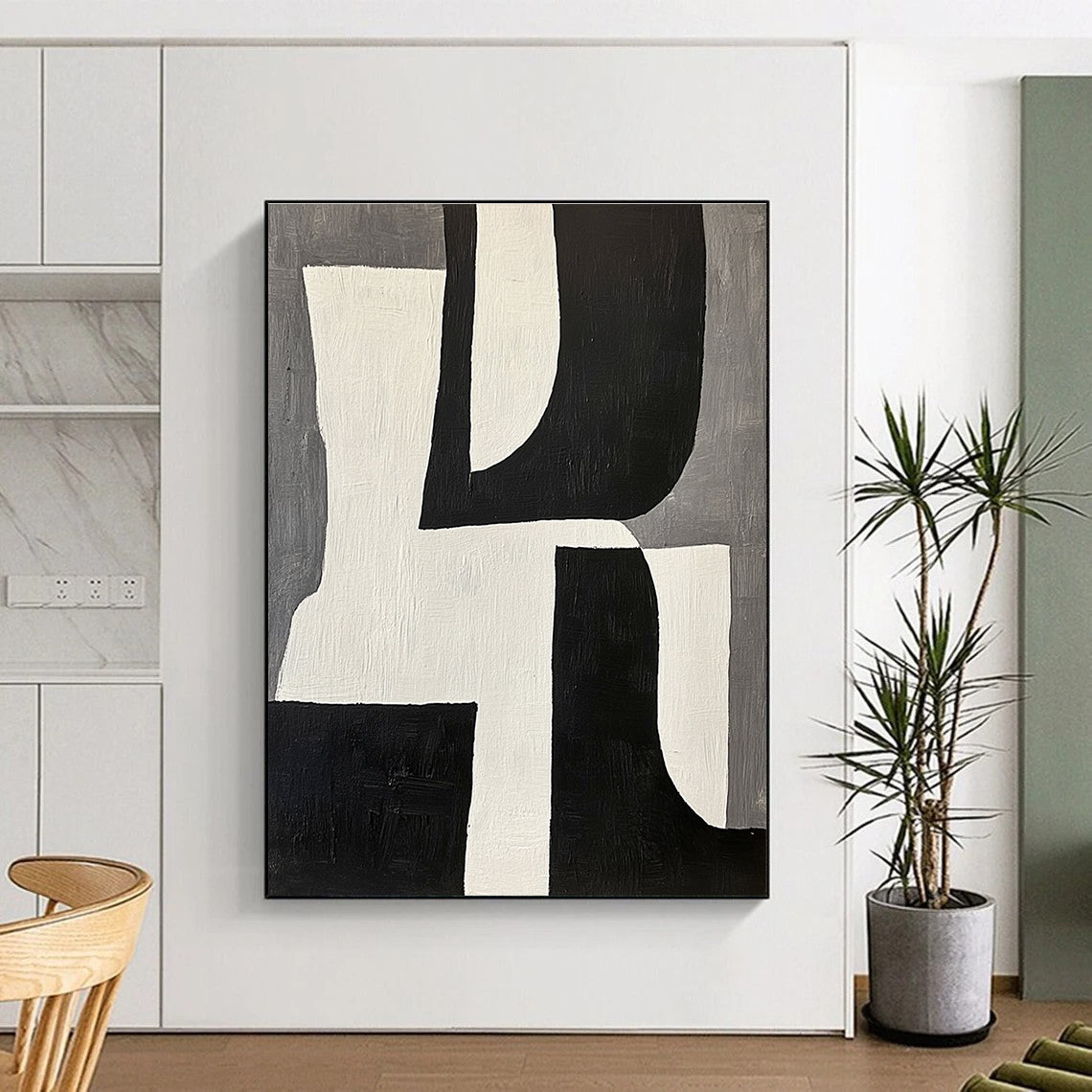 Geometric Black White Gray Abstract Painting with Clean Forms WINK611
