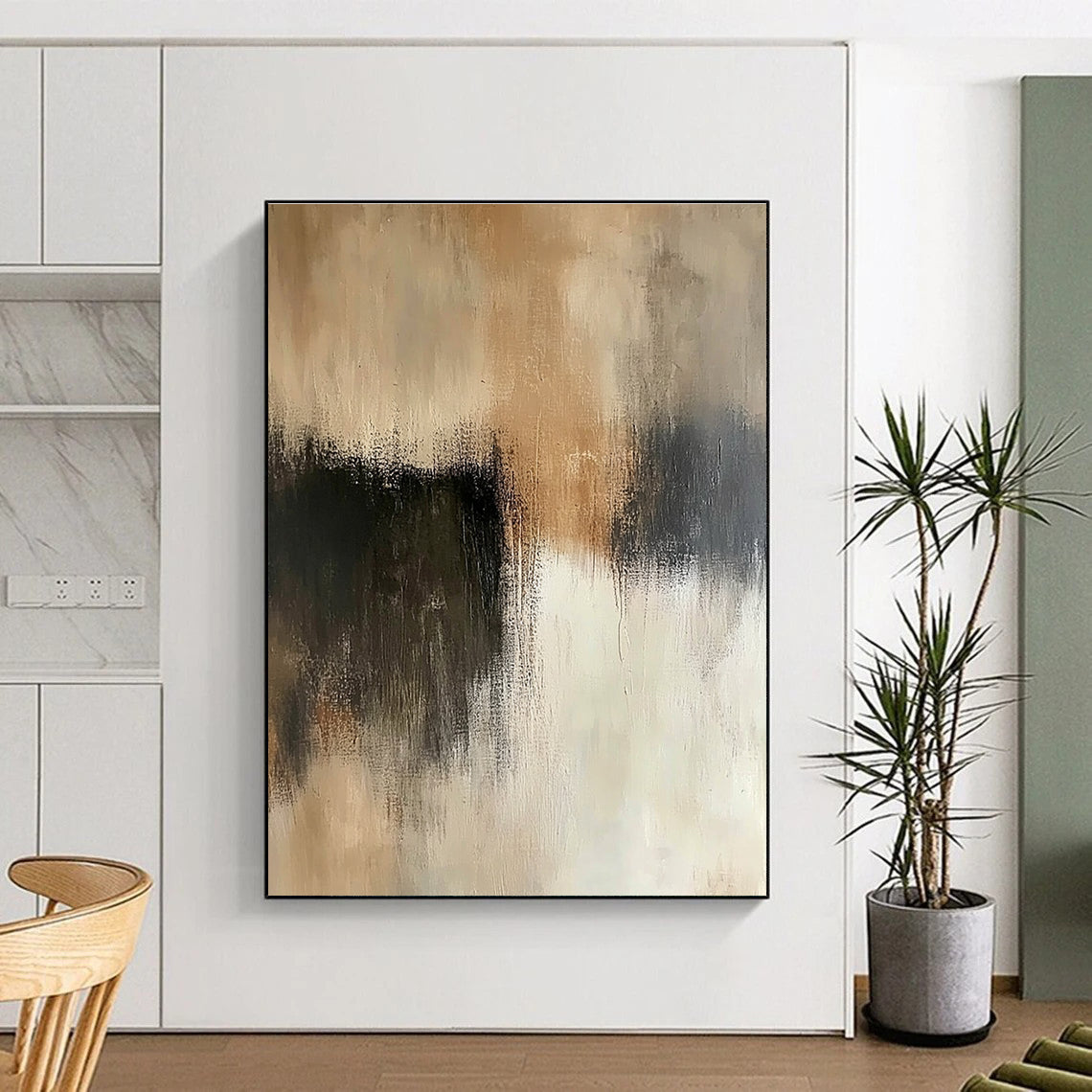 Beige Black Abstract Painting with Quiet Sophistication WINK545