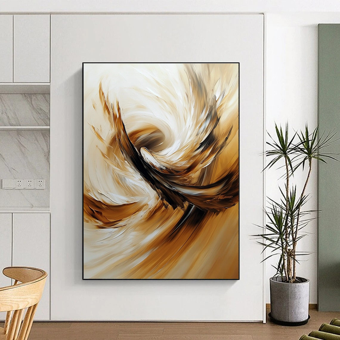 Swirling Brown Feathers Abstract Painting for Luxury - Styled Lounges GAB1109