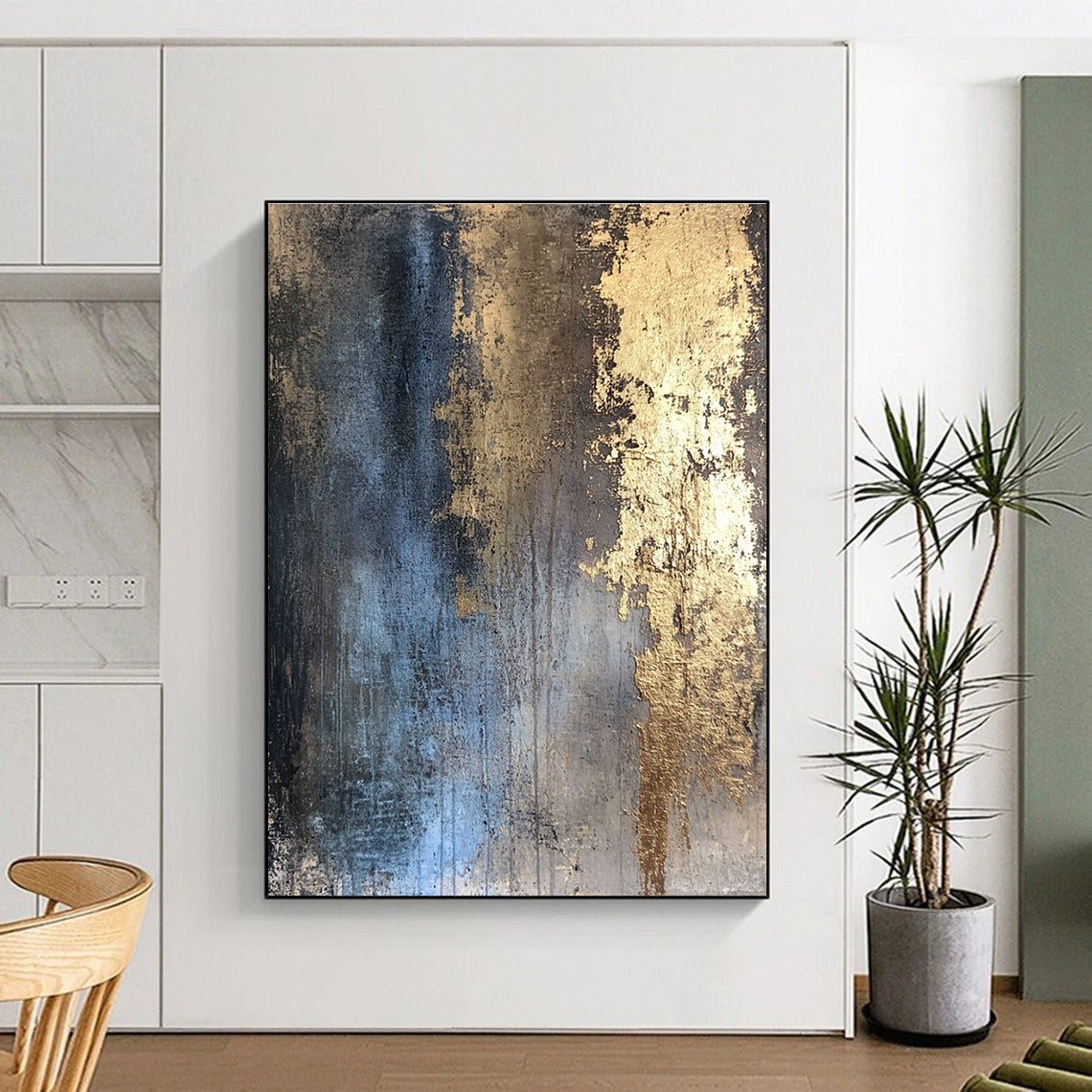 Blue and Golden Abstract Painting with Regal Allure WINK094