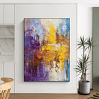 Purple Yellow Blue Abstract Painting with Vibrant Contrast WINK481